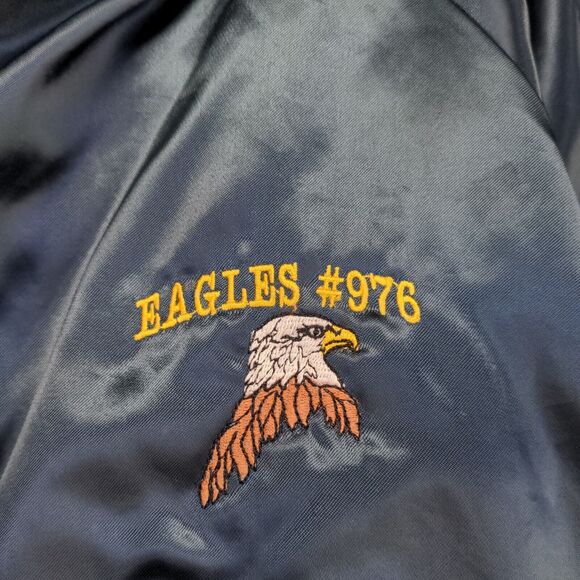 Men's Eagles Lodge #976 Bomber Jacket XXL Blue Snap Nylon Lined Vintage Made USA - Picture 4 of 13